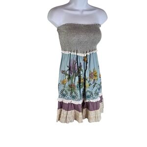 Vtg y2k Scrapbook Originals Coquette Babydoll smocked floral tube top dress